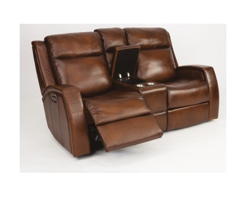 Mustang Power Reclining Loveseat with Console and Power Headrests